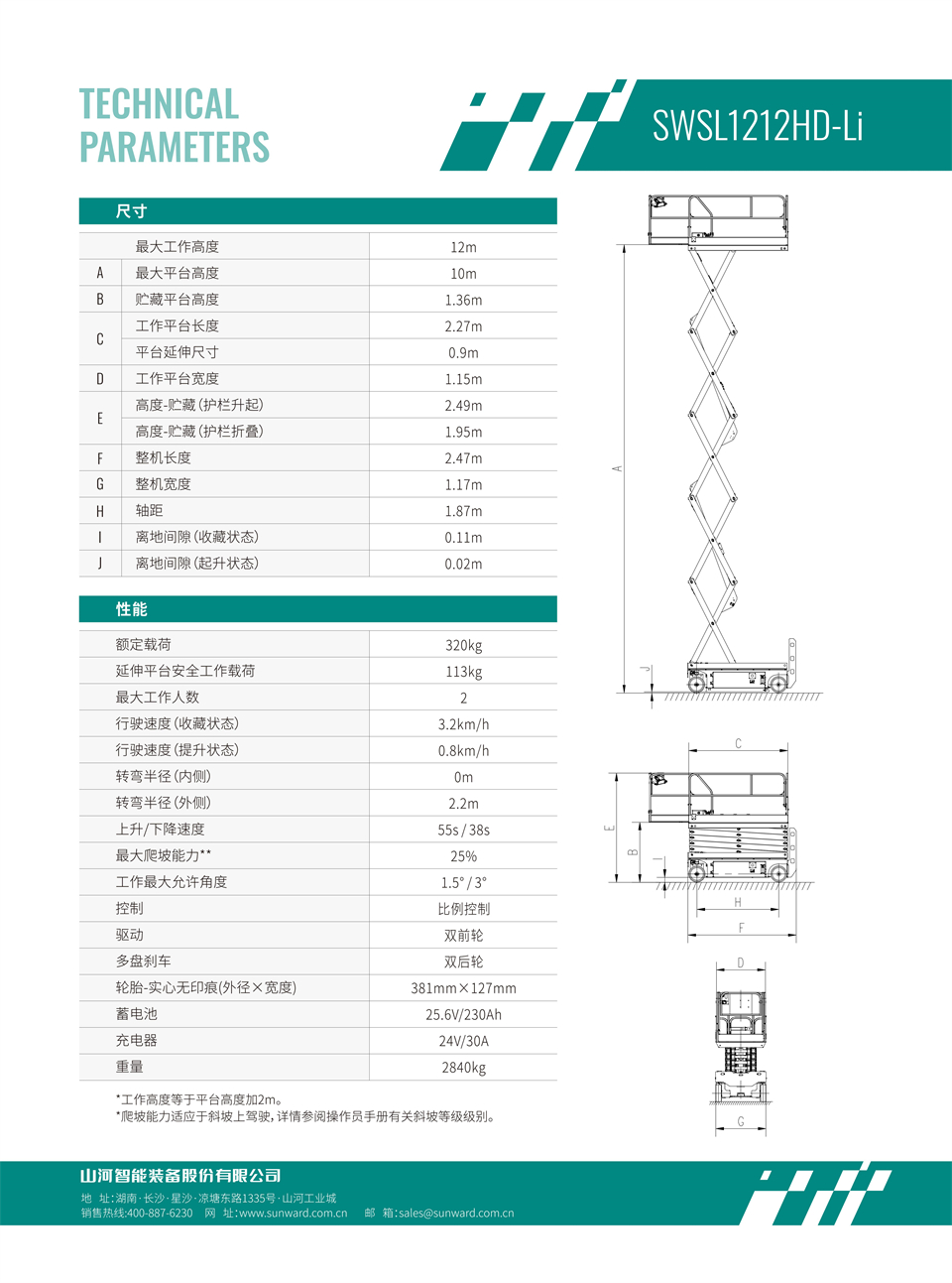 SWSL1212HD Li 電動(dòng)電驅(qū)剪叉式高空作業(yè)平臺(tái)